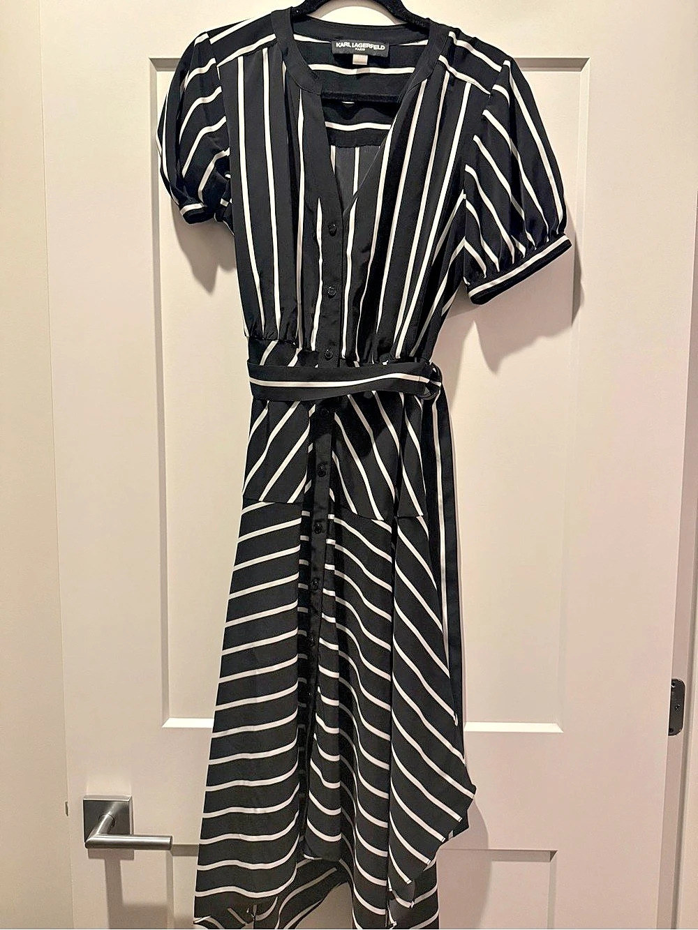 Karl Lagerfeld Striped Midi Dress in Black & White Size 10 Like New